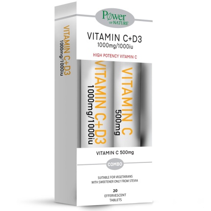 POWER HEALTH, Vitamin C100mg+ Vitamin D3, 1000iu 24caps, 5200321011609