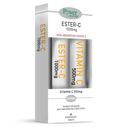 POWER HEALTH, Ester-C Stevia 1000mg 20 Αναβράζοντα Δισκία