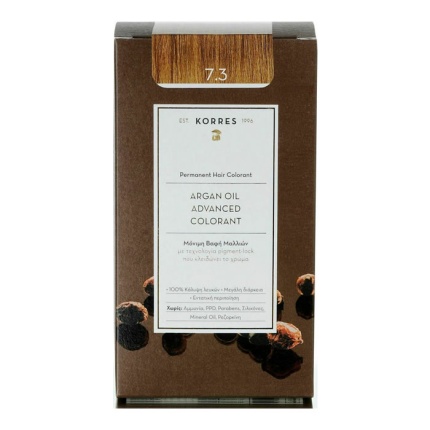 KORRES Μόνιμη Βαφή Μαλλιών, Argan Oil Advanced Colorant, GOLD/Honey Brown 7.3f