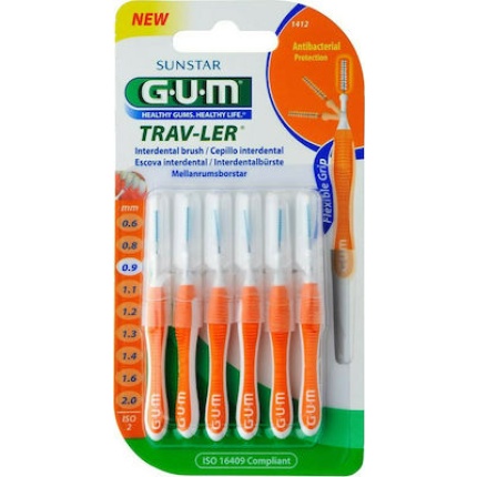 GUM Trav-ler Μεσοδόντια Βουρτσάκια Πορτοκαλί 0.9mm 6τεμ