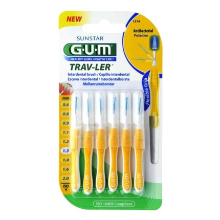 GUM Trav-ler Μεσοδόντια Βουρτσάκια Κίτρινα 1.3mm 6τεμ