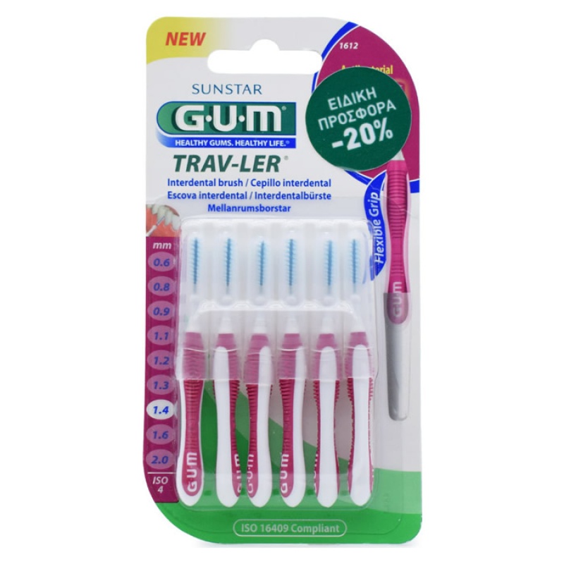 GUM Trav-ler Μεσοδόντια Βουρτσάκια Κόκκινα 1.4mm 6τεμ