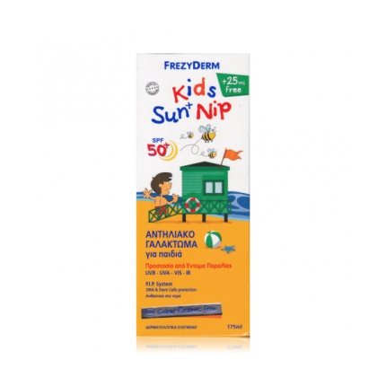 FREZYDERM Kids Sun and Nip SPF50+, Παιδικό Αντηλιακό με Εντομοαπώθηση 3+ ετών 175ml