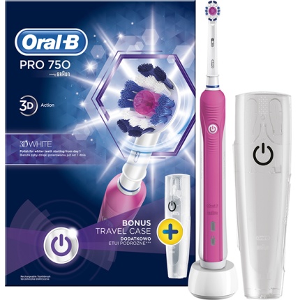 ORAL B PRO 750 PINK BOX 1X1 ηλεκτρική οδοντόβουρτσα & δώρο θήκη ταξιδίου