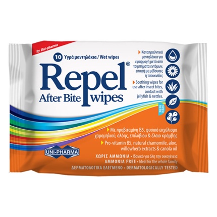UNI-PHARMA, REPEL After Bite Wipes, Καταπραϋντικά Μαντηλάκια, Μαντηλάκια για Μετά το Τσίμπημα