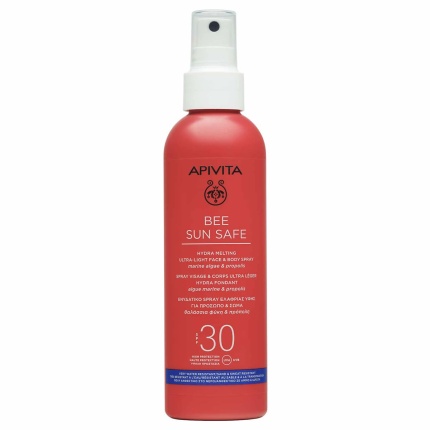 APIVITA, Bee Sun Safe, Ενυδατικό Spray, Ελαφριάς Υφής για Πρόσωπο & Σώμα SPF30, αντηλιακό Spray, αντηλιακό για Πρόσωπο & Σώμα, 5201279080211