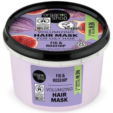 NATURA SIBERICA Organic Shop Μάσκα Mαλλιών για Όγκο και Λιπαρά Μαλλιά, Σύκο & Τριαντάφυλλο, 250ml