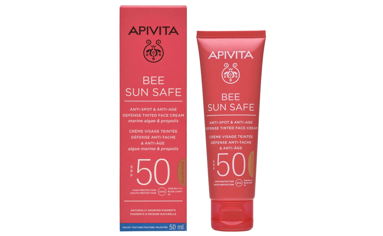 APIVITA Bee Sun Safe, Αντηλιακή Κρέμα Προσώπου, Αντηλιακή Κρέμα Κατά των Πανάδων και των Ρυτίδων, Αντηλιακή Κρέμα με Χρώμα Golden Απόχρωση, αντηλιακο με χρωμα golden