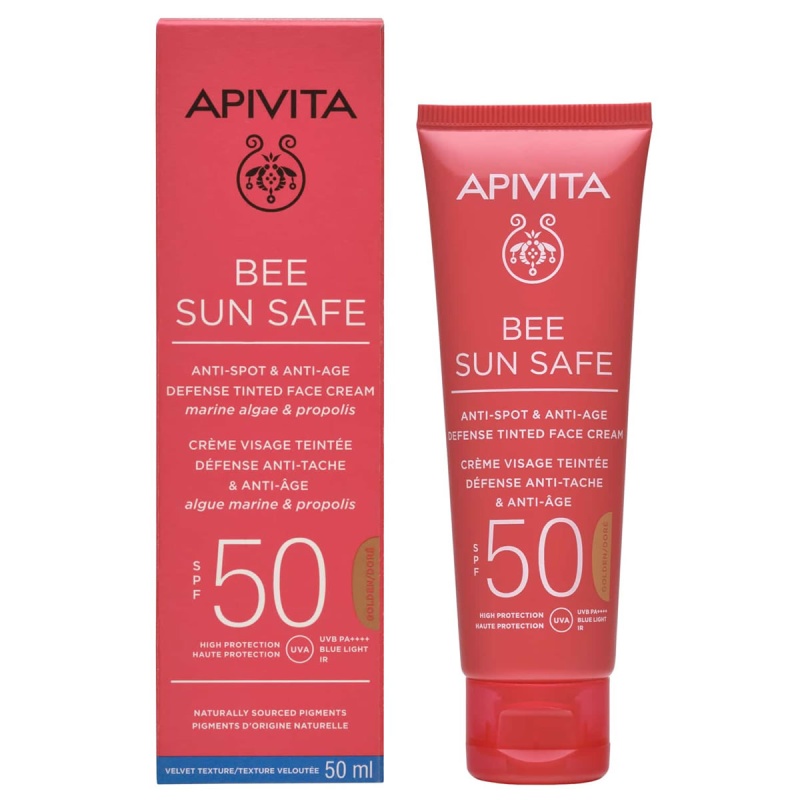 APIVITA Bee Sun Safe, Αντηλιακή Κρέμα Προσώπου, Αντηλιακή Κρέμα Κατά των Πανάδων και των Ρυτίδων, Αντηλιακή Κρέμα με Χρώμα Golden Απόχρωση, αντηλιακο με χρωμα golden